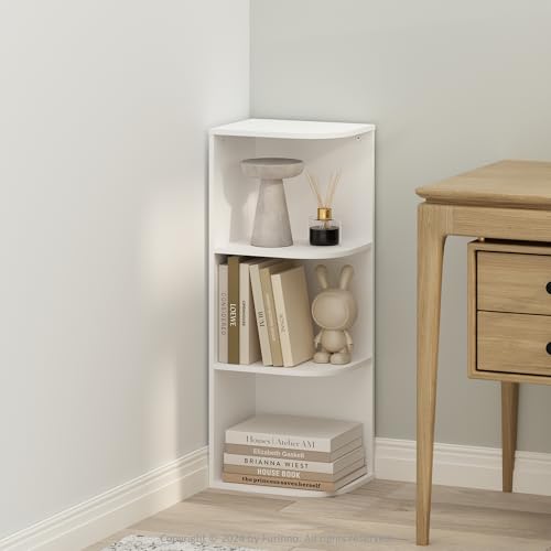 Furinno Reed Corner Shelf, 3-Tier Corner Bookshelf, Book Shelf, Corner Shelves, Storage Rack, for...