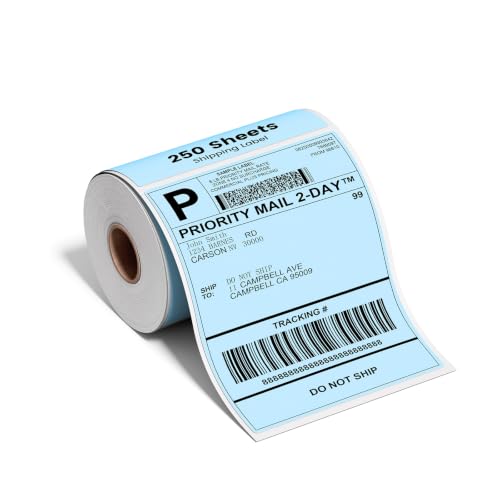 Image of Phomemo 4x6 Blue Thermal Label, Shipping Labels Pack of 250 4x6 Roll Labels, Compatible with Phomemo, Zebra, Rollo, Jadens and Other Thermal Printers