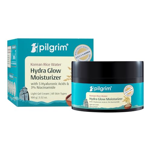 Image of Pilgrim Korean Rice Water Hydra Glow Moisturizer 100Gm with 5 Hyaluronic Acids, 3% Niacinamide, 5 Ceramides | 5x Hydration & Instant Glass Skin | Oil-Free, Lightweight Gel | All SkinTypes | Women,Men