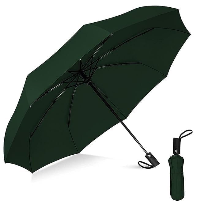 Image of Compact Travel Umbrella, Auto Open and Close, 9 Reinforced Fiberglass Ribs, Ergonomic Rubberised Handle