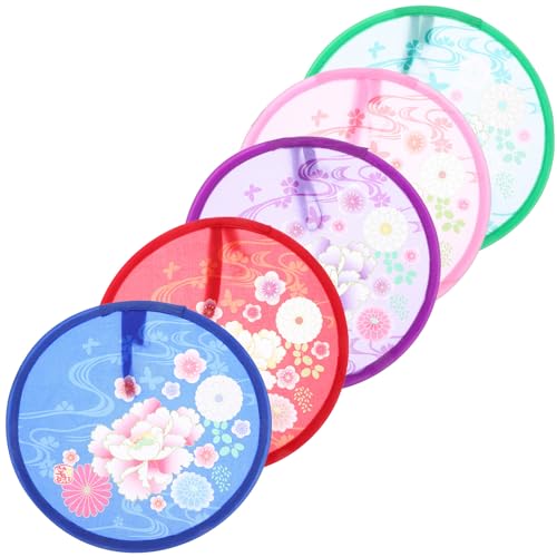 AKOOSY 5 Piezas Abanicos Plegables de Mano sin Aspas para Ventiladores Portátiles Redondos y de Colores Peonía para Fiestas y Actividades al Aire