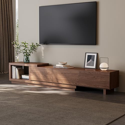 Etelifrank Extendable TV Stand for 65-100 Inches TVs Walnut Entertainment Console with 3 Drawers & 1 Storage Compartment Adjustable Length 68.5-98.4 (Walnut 68.5-98.4)