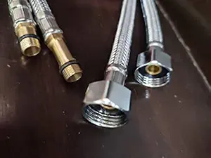 Elegance Stainless Steel 304 Leg Hose Centre Hole Mixer Connection Pipe With Brass Insert for Kitchen Wash Basin, Water Heater & Toilet 24 Inches Pack of 2 Hot Cold Water Supply Hoses Pipes Tubes for Sink Faucet