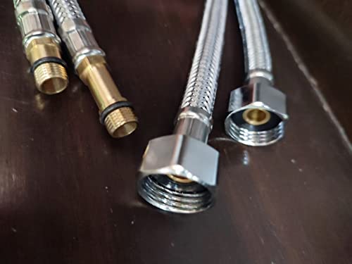 Image of Elegance Stainless Steel 304 Leg Hose Centre Hole Mixer Connection Pipe With Brass Insert for Kitchen Wash Basin, Water Heater & Toilet 24 Inches Pack of 2 Hot Cold Water Supply Hoses Pipes Tubes Sink
