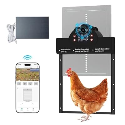 Automatic Chicken Coop Door Solar Powered with 2K Camera & Night Vision, IP65 Wireless Auto Door Opener, 6-Month Battery, APP Control, 2-Way Audio, Anti-Pinch Design (Black)