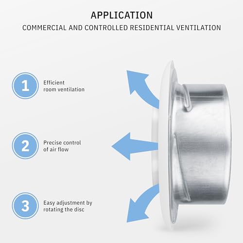 Image of TVSA 4 Inch AC Vent Cover Round Adjustable Steel Air Vent Deflector Inline Bathroom Air Duct Vent Cover Grille Exhaust White RAL 9016 HVAC