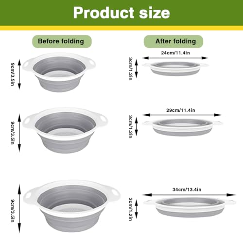 Image of Supvox 3Pcs Collapsible Colanders 3 Quart /4 Quart /5 Quart Stackable Folding Silicone Mesh Strainers Food-Grade Kitchen Food Strainers Colanders with Ears