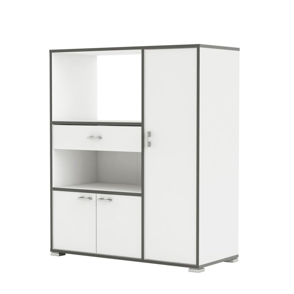 Befara Armadio Cucina AUSILIARIO BELHO, Bianco, Armadio ausiliario da Cucina. Spazio per microonde. 3 Porte, cassetto e scaffali. Mobile dispensa - Credenza.