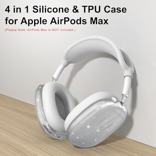 Image of Silicone Case Cover for AirPods Max 2,Clear Soft TPU Ear Cups Cover /Ear Pad Case Cover /Headband Cover for AirPods Max 2 /1 (2026 /2024 /2020),Transparent Accessories for Apple AirPod Max,Glitter White
