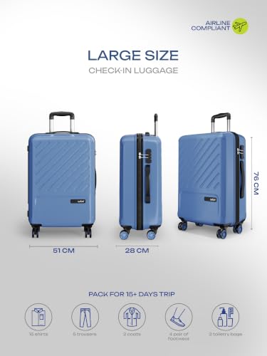 Image of Safari Large Symphony 76cm Trolley Bag Hard Case Polypropylene, 8 Spinner Wheels, 360 Degree Wheeling Carry on Luggage, Travel Bag, Suitcase for Travel, Trolley Bags for Travel, Steel Blue