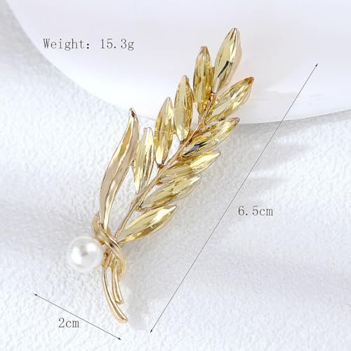 Image of Rhinestone Wheat Brooch for Women Gold Crystal Pearl Wheat Sheaf Brooch Pin Elegant Clothing Hat Bag Accessories Christmas Birthday Party Wedding Costume Jewelry