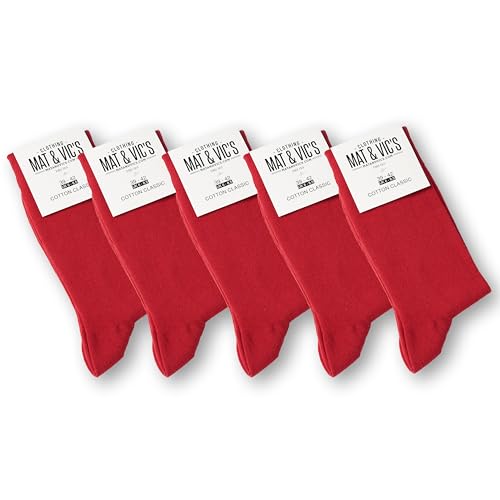 Mat & Vic’s Calcetines Clásicos de Vestir para Hombre y Mujer, Algodón, Certificado Oeko-Tex 100, cómodos (5 pares, Fun Red rojo, UK 6-8.5 / EU 39-42)