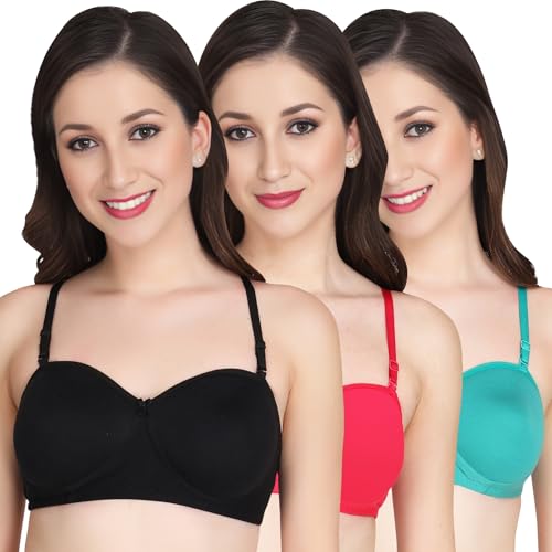 Image of Women Half Cup Padded Bra - Made of Pure Cotton Full Coverage Non Wired Seamless Pushup Soft Cup for T-Shirt Saree Dress Sports Garment for Daily Use Everyday