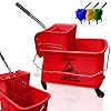 Kentucky Floor Mop Bucket on Wheels - Large Capacity Commercial Industrial Floor Mop Bucket with Wringer and Carry Handle - Ideal for Warehouse, Hotel, Office, School Use - Red