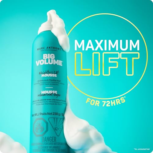 Image of Marc Anthony Big Volume Hair Mousse for Fine, Thin Hair - Lightweight Volumizing Hair Styler with Flexible Hold for Full Body & Bounce - Frizz-Free & Sulfate-Free Hair Care Product