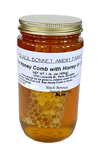 100% Pure Raw Chunk Honey Comb in Jar of Raw Honey 1 lb.