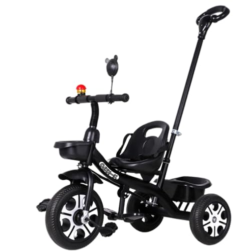 子供乗せ自転車 三輪車 キックバイク 三輪車 手押し棒付き 子供自転車 自転車 3輪 赤ちゃん おもちゃ 軽量 (Bモデル,ブラック)