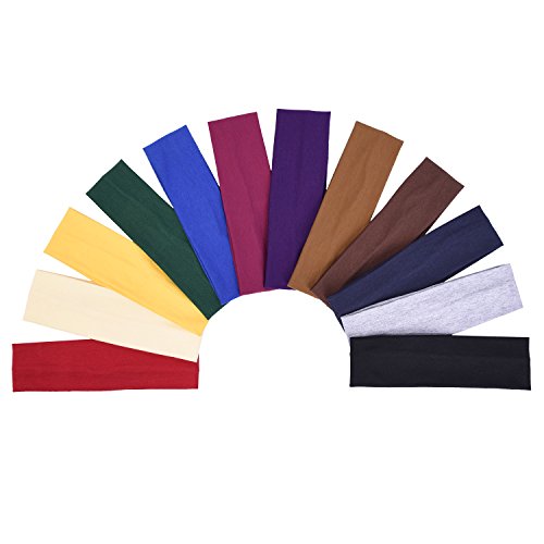 eBoot Elastic Cotton Headbands Stretch Yoga Cotton Headbands Soft Head Wrap Hairband for Teens and Adults, Assorted Colors, 12 Pieces