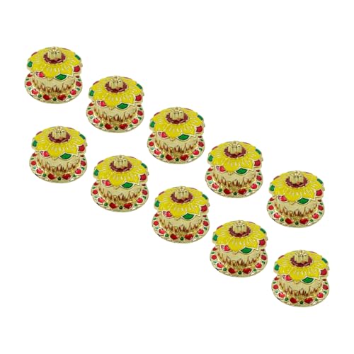 Soul Artisan Round Flower Single Kumkuma Holder Chimil Box - Plastic Golden Metallic Color(Pack of 10) - Decorative Art Design Tilak Daani, Sindoor for Women Return Gift, Diwali, Weddings, Pooja
