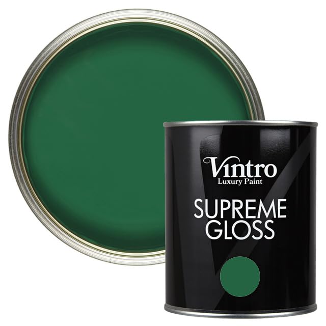 Vintro Paint | Gloss Paint | for Walls | Wood | Trim | Gloss Furniture Paint | Interior & Exterior Use. 1 Litre (Dark Green - Brooklands) — image 1