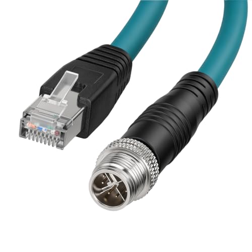 ZBLZGP M12 8‑Pin X‑Code Male to RJ45 Cat7e 10Gbps Shielded GigE Cable, 5M (16.4Ft) – High Flex PROFINET/EtherNet/IP Industrial Cable for Cognex, Basler, Vision Sensor, PLC – Dark Green
