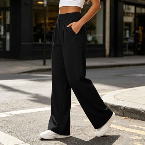 Womens High Waisted Dress Pants Baggy Stretchy Straight Wide Leg Trousers - image 7