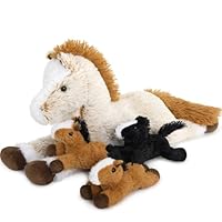 Tezituor 4Pcs Horse Stuffed Animal Set, 21inches Large Stuffed Mommy Horse with 4 Baby Pony Toys, Brown Stuffed Pony Plush Pillow for Boys Girls