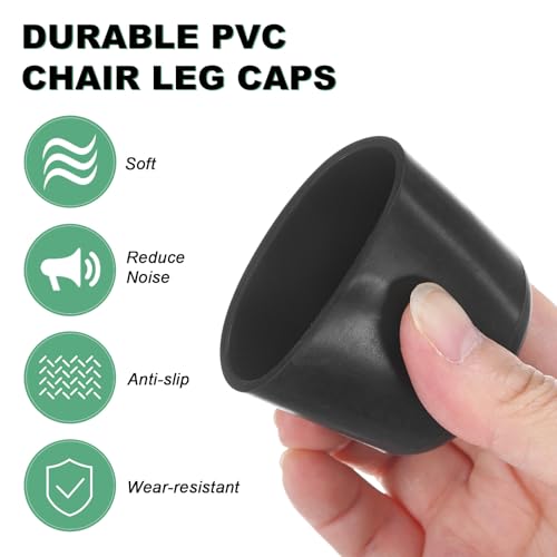 Image of M METERXITY 8-Pack Chair Leg Caps, 1-1 /2 Inch(38mm) PVC Chair Leg Floor Protectors for Folding Chairs /Metal Chairs /Furniture Table /Hardwood Floors, Round Non-Slip Cover End Tips [Black]