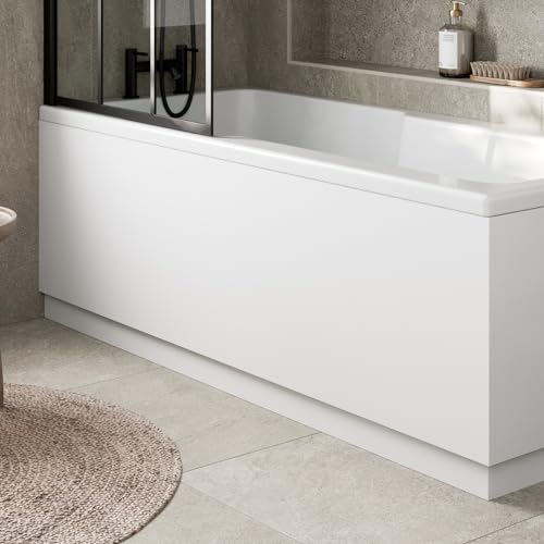 Baystone Modern 1700mm Front Side MDF Bath Panel 18mm Wooden Panels for Bathroom Baths Soaking Tubs Adjustable Plinth Easy to Cut White Gloss
