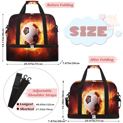 Soccer Ball Luminous Design Travel Duffle Bags With Shoes Compartment for Women Men Weekender Overnight Bag Foldable Sports Tote Gym Carry On Luggage Handlebag for Travel Yoga Hospital Workout2