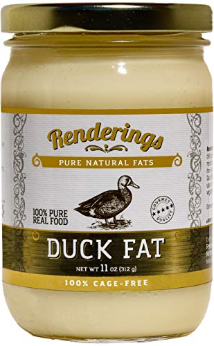 Rendering's Duck Fat - Pasture Raised - Cage Free - Completely Pure - No Added Ingredients - Cooking, Baking and Frying, 11 oz Jar