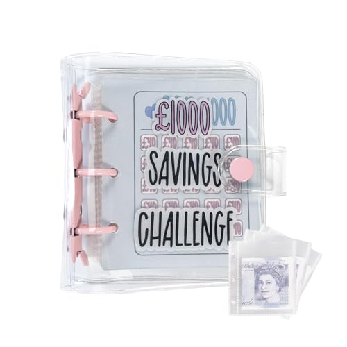 JEKUGOT Savings Challenge Binder Mini Money Saving Wallet Easy and Fun Way to Save 1000 Budget Book 25 Envelope Cash Book (Pink)