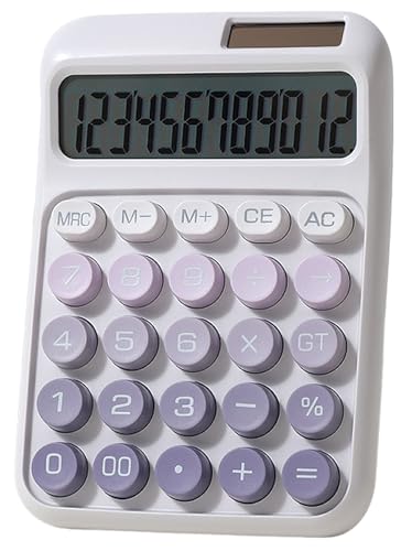 電卓 おしゃれ 12桁 計算機 かわいい 電卓 可愛い ソーラーと電池二重電源 大型ディスプレイ グラデーションカラー ミニ 丸ボタン メカニカルキーボード 持ち運び便利 滑り止め 税金会計 簿記 デスク オフィス 家庭 学校 ビジネス用 (パープル)
