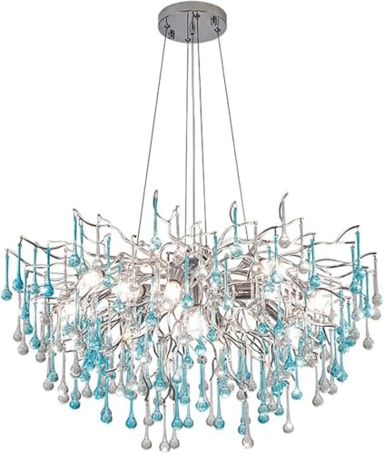 Lustre cristal bleu pour corriger le manque de luminosité des grands salons