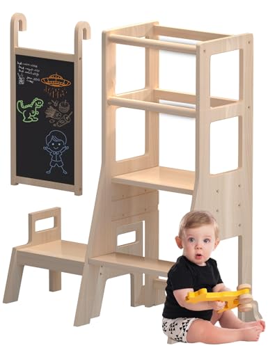 Image of Kids Standing Tower, Adjustable Kitchen Step Stool with Non-Slip Pads & Built-in Seat, Safe Learning Stool for Ages 12 Months to 5 Years