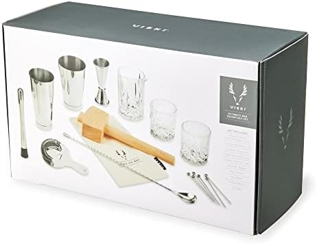 Viski Bartender Kit and Barware Set Includes Boston Cocktail Shakers, Mixing Glass, Jigger, Muddler, Strainer, Bar Spoon, Whiskey Glasses, Ice Bag, Mallet, and Cocktail Picks, Home Bar Gifts, 17-Piece - Thumbnail 4