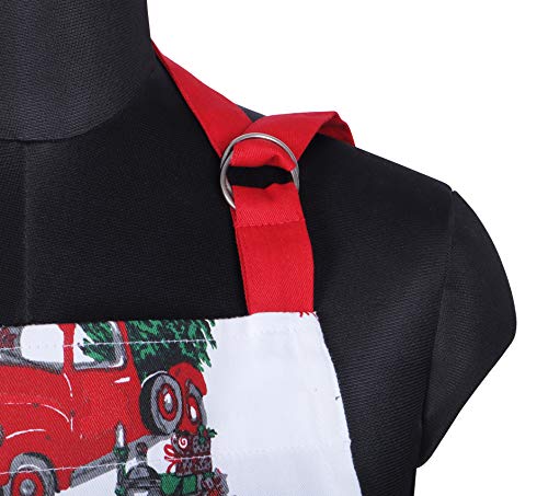 Amour Infini Apron, Unique Merry Christmas Design, Aprons For Women With Pockets, Natural Cotton, Eco-Friendly & Safe, Adjustable Neck & Waist Ties, Size 27.5 X 33 Inches #TOP4
