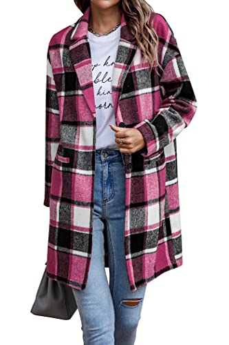 PRETTYGARDEN Women Plaid Shacket Jacket Trendy Fall Casual Button Wool Blend Tartan Trench Coat Winter Clothing with Pockets
