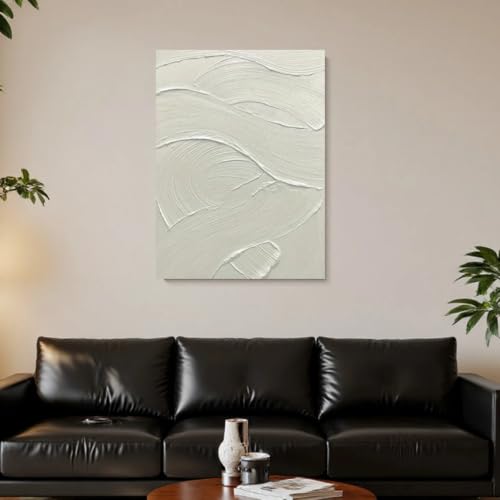 Tableau abstrait moderne pour salon chic image murale blanc crème - 5