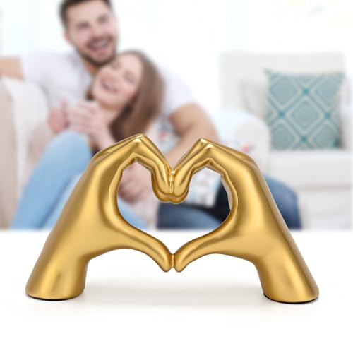 Estatua de manos en corazón decorativa en resina dorada miniatura 4