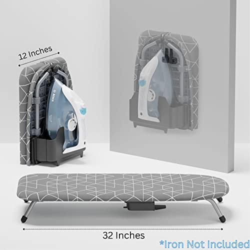 Xabitat Table Top Ironing Board W/ Wall Mount | D-Crease | Portable Space Saving Mini Laundry Room Iron Board | Foldable Small Ironing Board With Iron Holder | Grey #TOP1