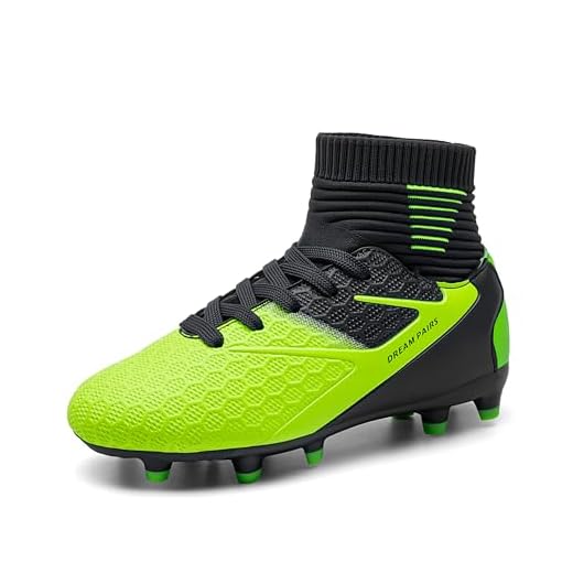 DREAM PAIRS Boys Girls HZ19002K Dark Blue Neon Green Soccer Football Cleats Shoes Size 4 M US Big Kid