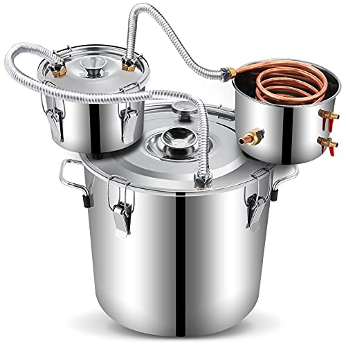 MOPHOTO Alcohol Still Alcohol Whiskey Distiller 5Gal 20 Liters, Home Distiller DIY Whisky Wine Brandy, Stainless Steel Wine Making Kits