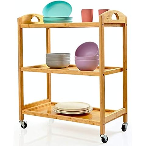 bambuswald © serving trolley | kitchen trolley made of 100% bamboo with 3 levels - ecological trolley including bottle holder approx. 70x40.5x65cm all-purpose trolley, side trolley, tea trolley Cover