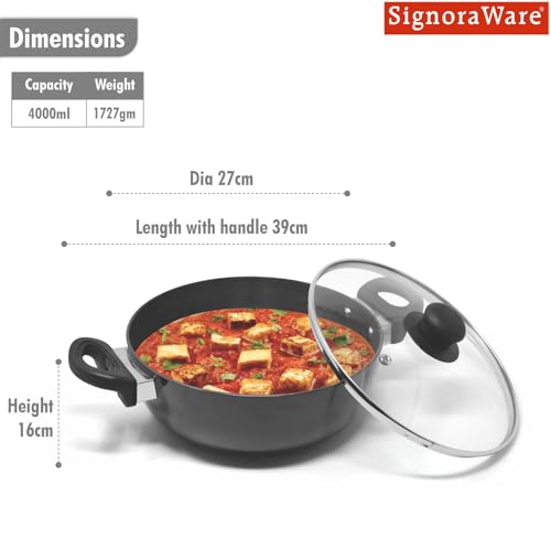 Image of Signoraware Opulent Non Stick Kadhai 26cm | Non-Stick Coating Allows Oil Saving | Heat-Resistant Grip | Gas & Induction Compatible | Perfect for Deep Frying, Sauteing & Stir-Frying (4 LTR | Steel)