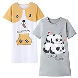 Hupohoi Big Girls' Short Sleeve Nightgown Lovely Cats Lazy Day Printed Sleep Dress PJS 2pcs-Corgi/Pa