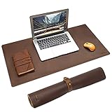 Polare 2mm Thick Full Grain Leather Desk Pad Protector 31.5 x 15.7 inch Desktop Blotter Mats for Keyboard and Mouse Non-Slip Desk Writing Pad for Office and Home (Brown)