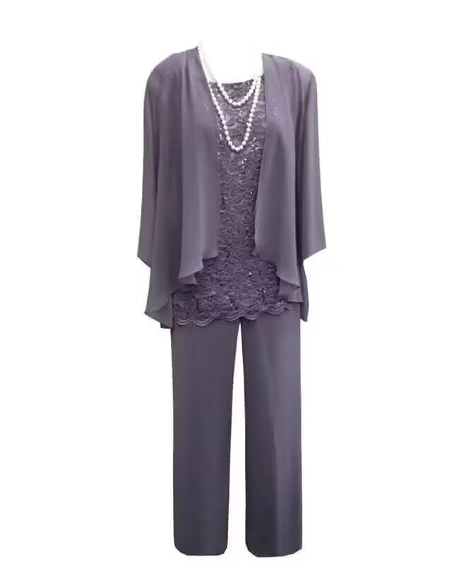 3 Pieces Chiffon Mother of The Bride Pant Suits for Wedding Guest Dresses Lace Wedding Guest Outfit for