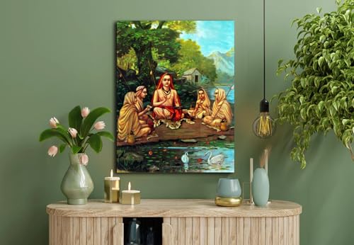 Image of Sikhash Raja Ravi Varma Canvas Paintings Classic Art, Indian Art, Famous Artist, Wall Painting for Living Room, Bedroom, Office, Unframed, Multicolor Fabric Size - 12x9 inches (30x23 cms, Shrimad Guru Adi Shankaracharya)