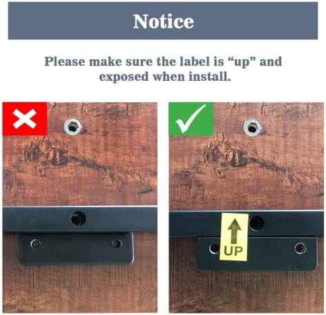 Important installation notice for the Allewie bed frame showing correct and incorrect 'UP' label orientation.